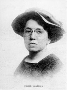 Black and white portrait of Emma Goldman.