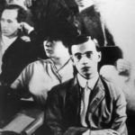 Black and white photograph of Leo Frank at trial.