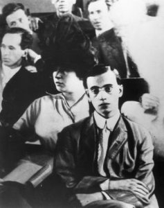 Black and white photograph of Leo Frank at trial.