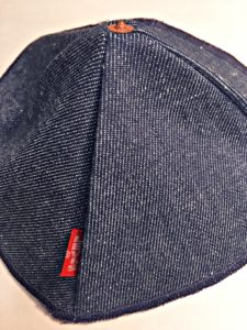 A denim Levi Strauss kippah, or Jewish head covering.. 