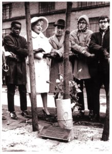 The parents and siblings of Andrew Goodman, the civil rights worker killed in Mississippi in 1964, at a tree-planting ceremony with students of the Walden School from which Andrew graduated, February 1965.