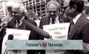 Reform rabbis Alexander Schindler and David Saperstein with civil rights leader Benjamin Hooks at an affirmative action rally in the 1960s.