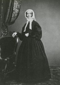 Black and white photograph of Rebecca Gratz, standing.