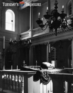 Black and white image of the Touro Synagogue.